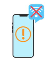 no wifi connection icon. wifi or internet connection is not activated. smartphone with an exclamation mark and wifi connection not found icon. flat design illustration. png