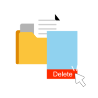 documents deletion. remove the file. documents with rightclick toolbar and delete option. flat design illustration. png