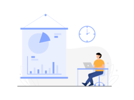 travail plat conception. plat conception Les données une analyse concept. une la personne travail avec une statistique graphique sur une projecteur filtrer. illustration. png