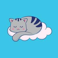 Gray cat sleeps on a cloud. vector