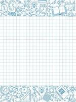 A sheet of paper with a notebook with doodle drawings of a school theme. vector