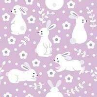 Pattern with cute rabbits on a lilac background vector