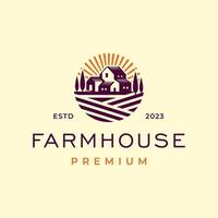 Tuscany Farmhouse concept logo. Template with farm landscape. Label for natural farm products. vector