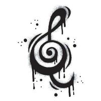 Spray Painted Graffiti treble clef icon Sprayed isolated with a white background. graffiti treble clef symbol with over spray in black over white. Vector illustration.