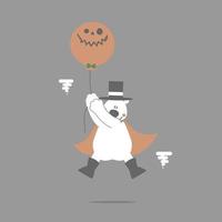 happy halloween holiday festival with polar bear and balloon, flat vector illustration cartoon character design