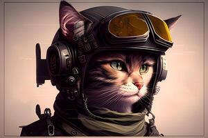 A digital intelligence hacker cat research with a computer. . photo