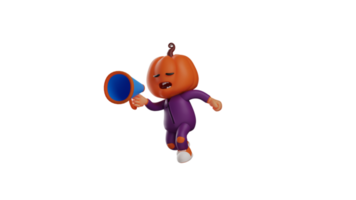 3D illustration. Tired Halloween 3D Cartoon Character. Halloween man speaking into a megaphone languidly. The exhausted Halloween man showed his expression. 3D cartoon character png