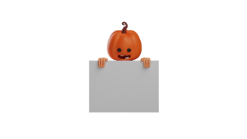 3D illustration. Confused Halloween Man 3D Cartoon Character. Halloween guy with missing teeth. The Halloween cartoon stands behind a white board so only its head is visible. 3D cartoon character png