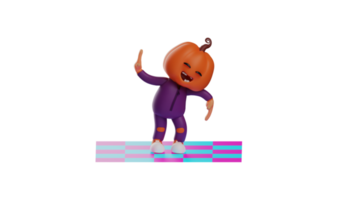 3D illustration. Unique Halloween 3D Cartoon Character. Halloween scarecrow dancing on a colorful carpet. Halloween cartoon dancing and looking very cute. 3D cartoon character png