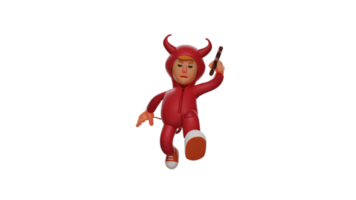 3d ilustração. Bravo vermelho diabo 3d desenho animado personagem. a vermelho diabo levar arma e preparar para terminar fora dele adversário. vermelho demônio com uma Bravo expressão saltou acima e atacado. 3d desenho animado personagem png