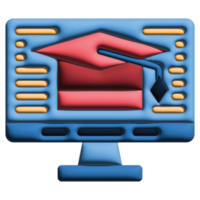 3D illustration monitor in online learning set png