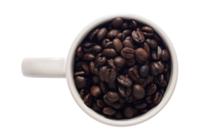 White cup with coffee beans isolated on a transparent background png