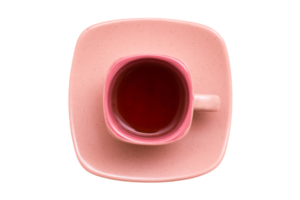 rosado plato y taza con té aislado en un transparente antecedentes png