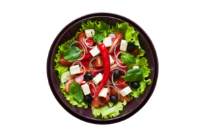 Black bowl with salad isolated on a transparent background png