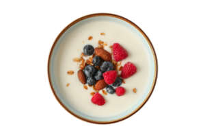 Oatmeal bowl with fruits and almonds isolated on a transparent background png