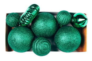 Green christmas ball in a box isolated on a transparent background png