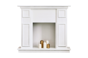 White fireplaces with candles isolated on a transparent background png