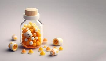 Yellow color pills and bottles designed for world health day on a white background. . photo