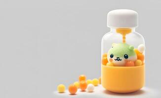 Yellow color pills and bottles designed for world health day on a white background. . photo