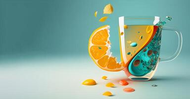 a cup of tea with lemon illustration design by . photo