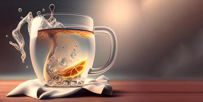 a cup of tea with lemon illustration design by . photo