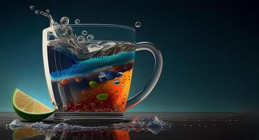 a cup of tea with lemon illustration design by generative ai. photo