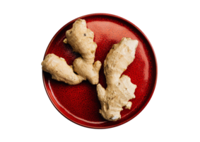 Red plate with ginger isolated on a transparent background png