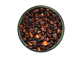 Brown coffee beans in a bowl isolated on a transparent background png