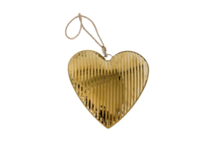 Golden christmas heart decoration isolated on a transparent background png