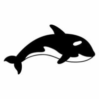 Killer whale on white background. Animals of Arctic and Antarctica. Vector doodle illustration for child. Sticker.