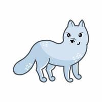 Arctic fox on white background. Vector illustration of doodles for a child. Sticker.