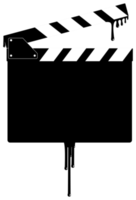 silhouet van de bloederig Filmklapper teken voor film of film icoon symbool met genre verschrikking, thriller, bloed, sadistisch, spatten, slasher, mysterie, eng of halloween poster film film. formaat PNG