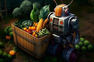 robot con un Fruta cesta ilustración diseño por generativo ai. foto