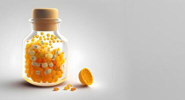 Yellow color pills and bottles designed for world health day on a white background. . photo