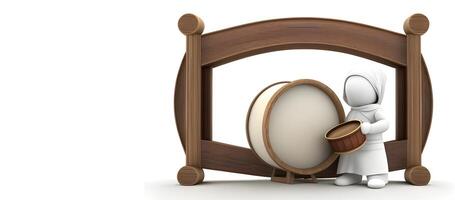 Muslim priest with a wooden drum on the white background for eid mubarak. . photo