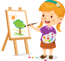 Cute little girl happy making painting on a canvas frame png