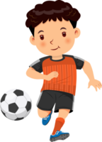 Cute boy playing soccer png