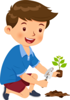 söt pojke Lycklig plantering träd png