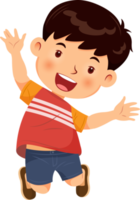 Cute boy jumping with joy and fun. Cartoon character png