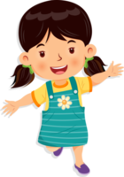 Cute girl jumping with joy and fun. Cartoon character png