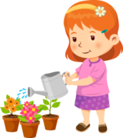 schattig meisje gieter de planten png