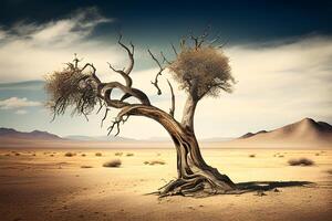 un antiguo árbol en el desierto. generativo ai. foto