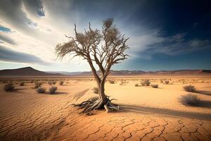 un antiguo árbol en el desierto. generativo ai. foto