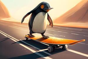 pingüino en el rock en el carretera. generativo ai. foto
