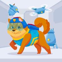 Cute Super Dog Patrolling in Laboratory vector