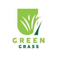 Green Grass Logo, Nature Plant Vector, Agriculture Leaf Simple Design, Template Icon Illustration vector