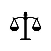 Scales icon for measuring the mass of objects or representing court, justice, legality and law vector