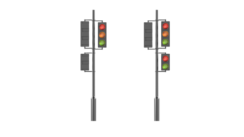 3d representación tráfico luces con todas Tres colores en, la carretera dirección señales, ciudad calles, urbano tráfico, conducción concepto, controlar de transporte movimiento en calzada, autopista código, la carretera regulaciones, seguro