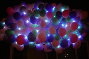 Glowing Yellow LED on ballons on Black Background, Futuristic Yellow LED Illumination on a Dark Background photo