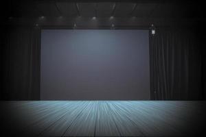 dark empty room with dark wooden floor, black room background for product display. 3d render photo